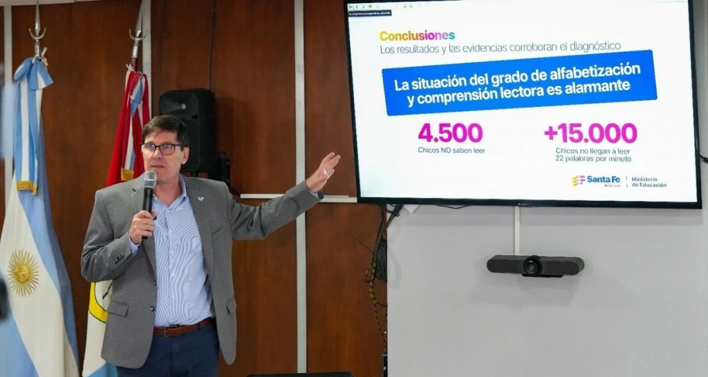 Goity presentó ahora los datos de la prueba de lectura de La Capital: el 46% está en nivel crítico