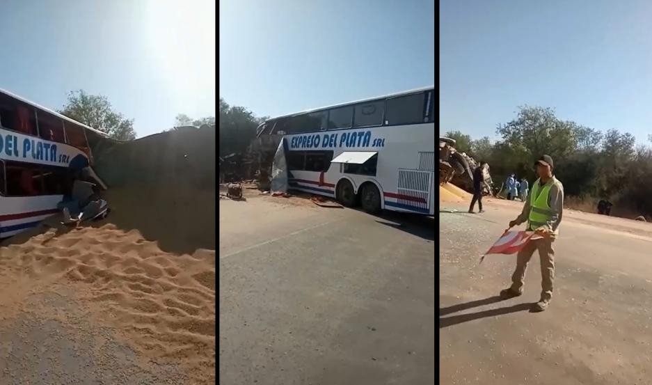 VIDEO | Así quedó el lugar en donde chocó el colectivo y el camión con soja