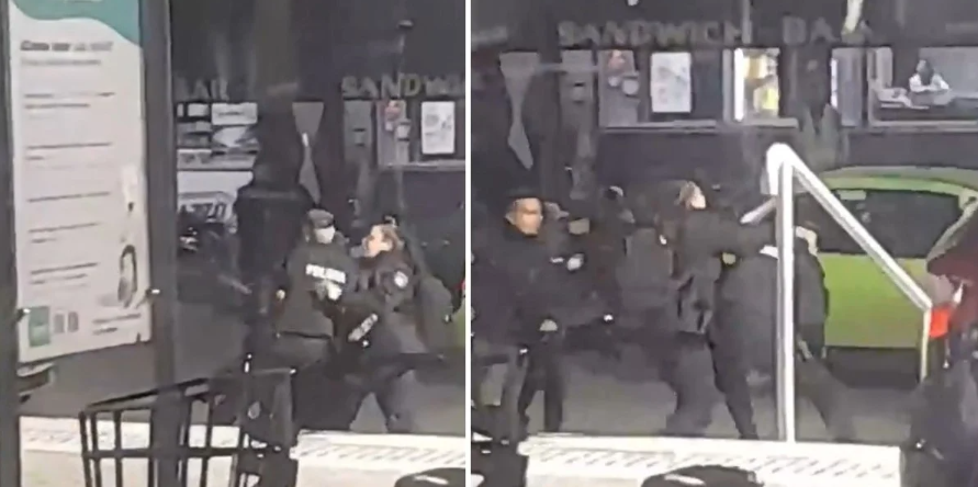 Video: dos policías a los golpes en la puerta de la terminal de ómnibus de Santa Fe