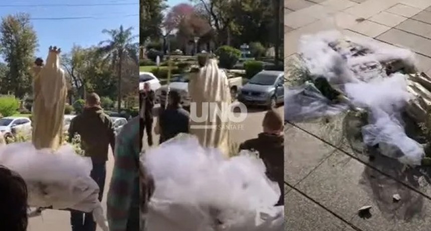 San Justo: se les cay&oacute; una estatua de la Virgen en medio de una procesi&oacute;n 